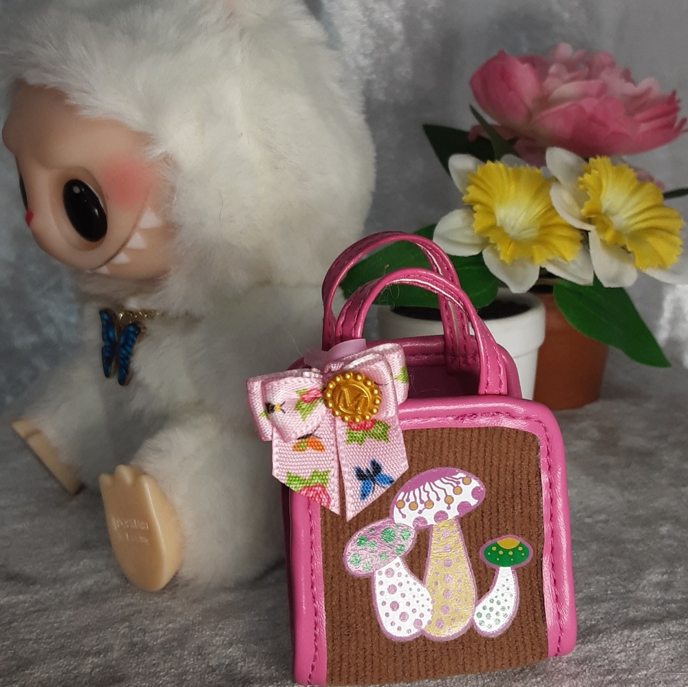 Doll Size Tote Bag With Detachable Bow Pink Brown - Picture 6 of 6